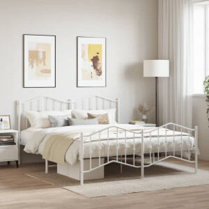 vidaXL Bedframe met hoofd- en voeteneinde metaal wit 160x200 cm