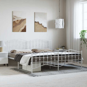 vidaXL Bedframe met hoofd- en voeteneinde metaal wit 183x213 cm