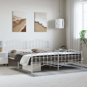 vidaXL Bedframe met hoofd- en voeteneinde metaal wit 193x203 cm