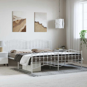 vidaXL Bedframe met hoofd- en voeteneinde metaal wit 193x203 cm