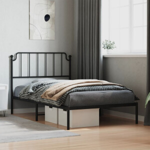 vidaXL Bedframe met hoofdbord metaal zwart 107x203 cm