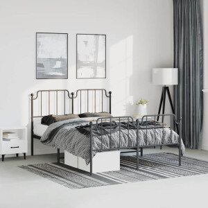 vidaXL Bedframe met hoofd- en voeteneinde metaal zwart 150x200 cm