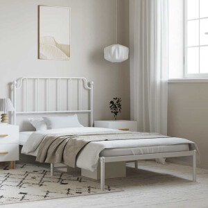 vidaXL Bedframe met hoofdbord metaal wit 100x200 cm