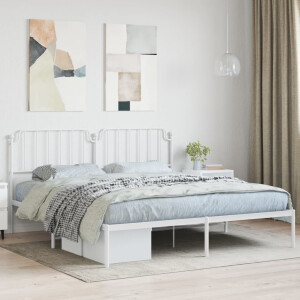 vidaXL Bedframe met hoofdbord metaal wit 160x200 cm