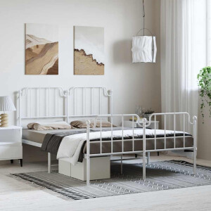 vidaXL Bedframe met hoofd- en voeteneinde metaal wit 135x190 cm