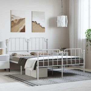 vidaXL Bedframe met hoofd- en voeteneinde metaal wit 150x200 cm