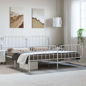 vidaXL Bedframe met hoofd- en voeteneinde metaal wit 183x213 cm