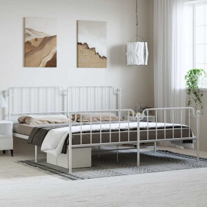 vidaXL Bedframe met hoofd- en voeteneinde metaal wit 193x203 cm
