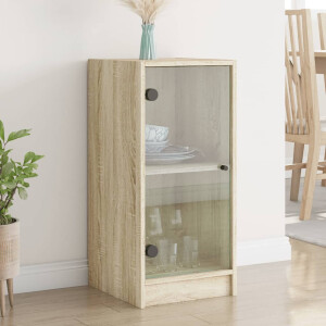 vidaXL Bijzetkast met glazen deuren 35x37x75,5 cm sonoma eikenkleurig