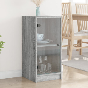 vidaXL Bijzetkast met glazen deuren 35x37x75,5 cm grijs sonoma eiken