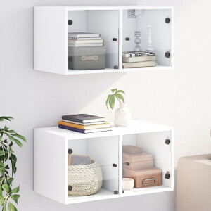vidaXL Wandkasten met glazen deuren 2 st 68,5x37x35 cm wit