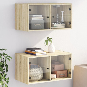 vidaXL Wandkasten met glazen deuren 2 st 68,5x37x35 cm sonoma eiken