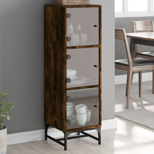 vidaXL Hoge kast met glazen deuren 35x37x120 cm gerookt eikenkleurig