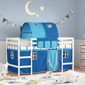 vidaXL Kinderhoogslaper met tunnel 80x200 cm massief grenenhout blauw