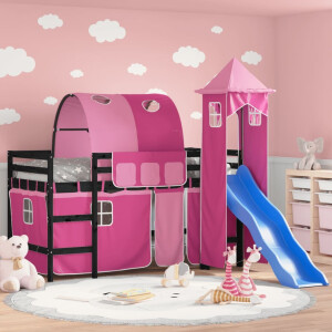 vidaXL Kinderhoogslaper met toren 80x200 cm massief grenenhout roze