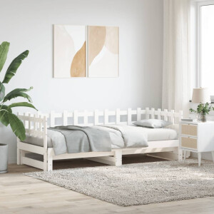 vidaXL Slaapbank uitschuifbaar 2x(80x200) cm massief grenenhout wit