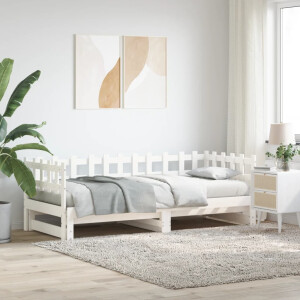 vidaXL Slaapbank uitschuifbaar massief grenenhout wit 2x(90x200) cm