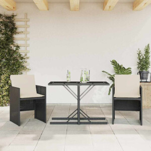 vidaXL 3-delige Bistroset met kussens poly rattan zwart