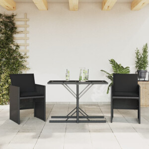 vidaXL 3-delige Bistroset met <a title="kussens vergelijken" href="https://furn.nl/kussens">kussens</a> poly rattan zwart