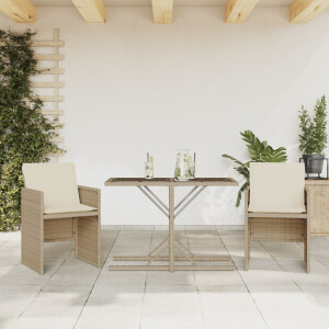 vidaXL 3-delige Bistroset met kussens poly rattan beige