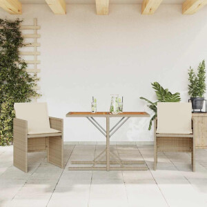 vidaXL 3-delige Bistroset met kussens poly rattan beige