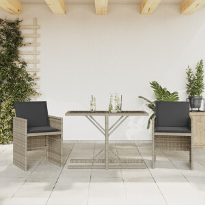 vidaXL 3-delige Bistroset met kussens poly rattan lichtgrijs
