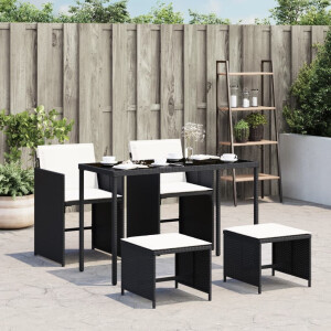 vidaXL 5-delige Tuinset met kussens poly rattan zwart