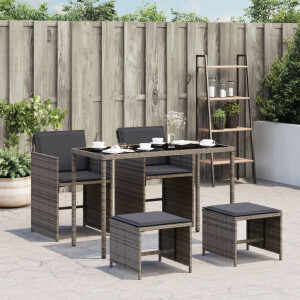 vidaXL 5-delige Tuinset met kussens poly rattan grijs