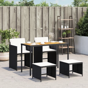 vidaXL 5-delige Tuinset met kussens poly rattan zwart