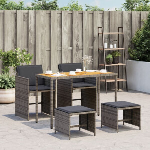 vidaXL 5-delige Tuinset met kussens poly rattan grijs
