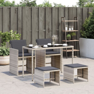 vidaXL 5-delige Tuinset met kussens poly rattan lichtgrijs