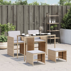 vidaXL 5-delige Tuinset met kussens poly rattan gemengd beige