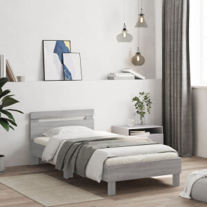 vidaXL Bedframe met hoofdeinde bewerkt hout grijs sonoma 100x200 cm