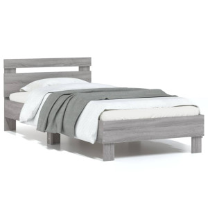 vidaXL Bedframe met hoofdeinde bewerkt hout grijs sonoma 90x200 cm