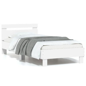 vidaXL Bedframe met hoofdbord bewerkt hout wit 75x190 cm