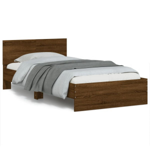 vidaXL Bedframe met hoofdbord zonder matras bruin eiken 100x200 cm