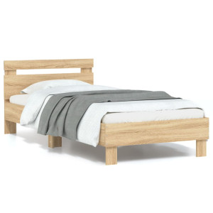 vidaXL Bedframe met hoofdbord en LED sonoma eikenkleurig 90x190 cm