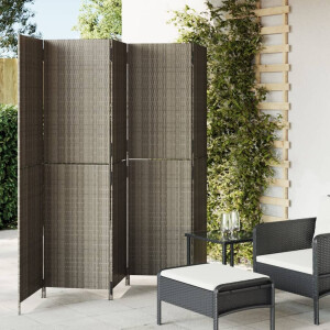 vidaXL Kamerscherm 5 panelen poly rattan grijs