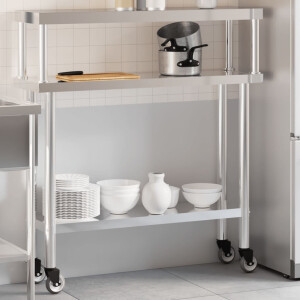 vidaXL Keukenwerktafel met bovenschap 110x30x120 cm roestvrij staal