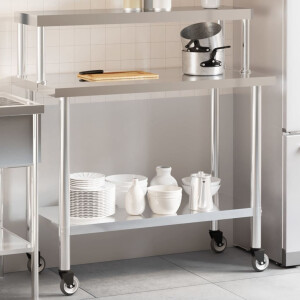 vidaXL Keukenwerktafel met bovenschap 110x55x120 cm roestvrij staal