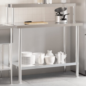 vidaXL Keukenwerktafel met bovenschap 110x55x120 cm roestvrij staal