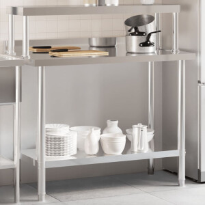 vidaXL Keukenwerktafel met bovenschap 110x55x120 cm roestvrij staal