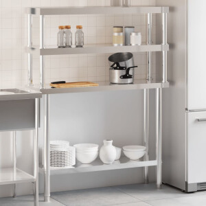 vidaXL Keukenwerktafel met bovenschap 110x30x150 cm roestvrij staal