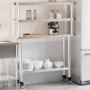 vidaXL Keukenwerktafel met bovenschap 110x30x150 cm roestvrij staal