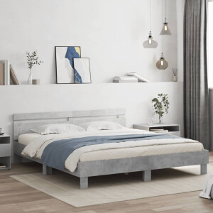 vidaXL Bedframe met hoofdeinde bewerkt hout betongrijs 200x200 cm