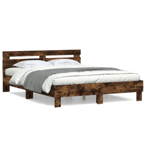 vidaXL Bedframe met hoofdeinde bewerkt hout gerookt eiken 140x200 cm