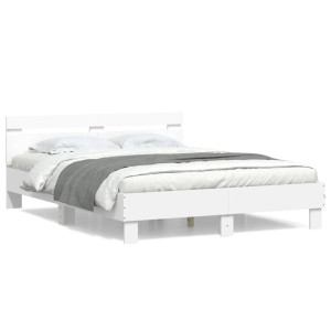 vidaXL Bedframe met hoofdbord bewerkt hout wit 140x190 cm