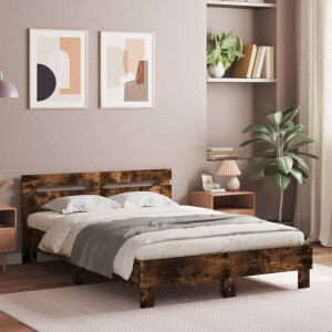 vidaXL Bedframe met hoofdeinde bewerkt hout gerookt eiken 135x190 cm