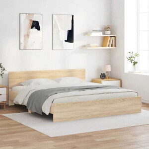 vidaXL Bedframe met hoofdeinde sonoma eikenkleur 200x200 cm