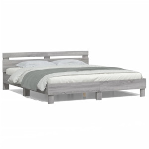 vidaXL Bedframe met hoofdeinde en LED grijs sonoma eiken 200x200 cm